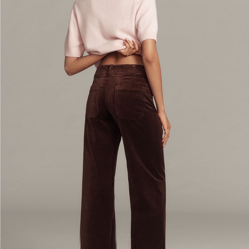 Maeve Colette full length velvet pant in fudge brownie - Picture 4 of 14